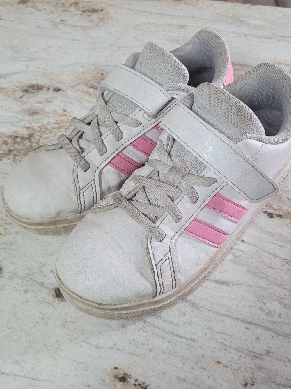 adidas Kids White and Pink Velcro Strap Sneakers